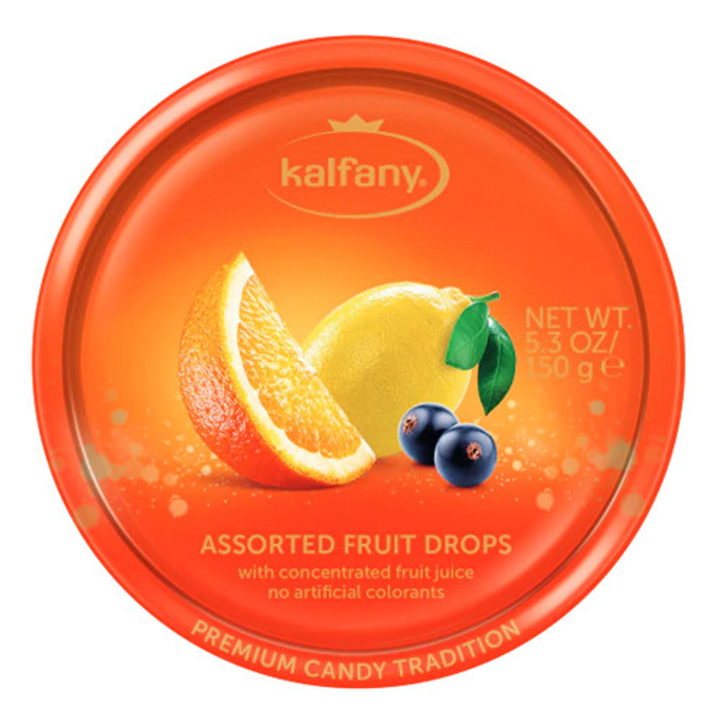 Kalfany Assorted Fruit Drops Tin10x150g (5.29Oz) Product Of Germany